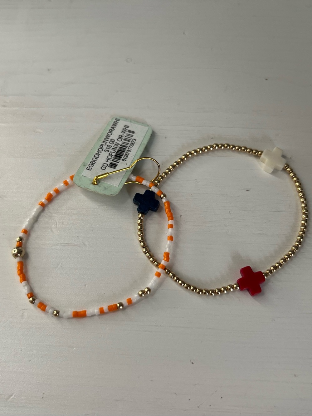 Egirl Enewton Bracelets Beaded Orange and Gold Red White & Blue Crosses Set